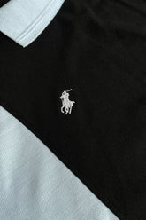 POLOO CROSS PANEL Men’s Branded Cotton PQ Shirt in Black-White